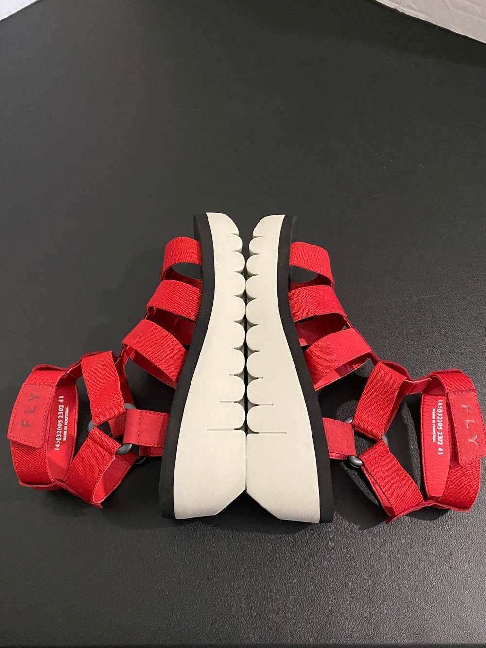 Fly London Yufi Platform Wedge Heel Gladiator Sandals Red Sporty Size 41 10 - Picture 7 of 16